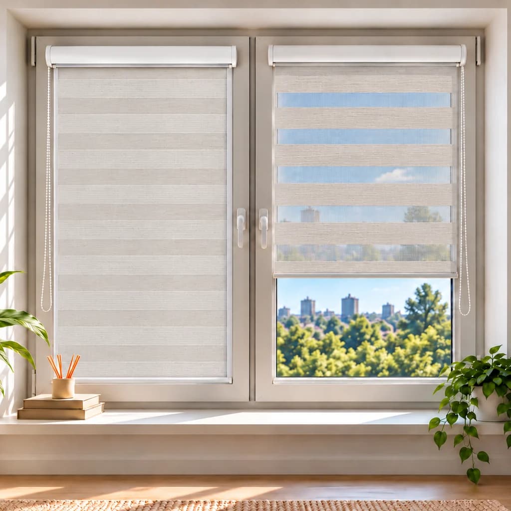 INTEGRA BOX DUO Рулонные тканевые шторы Linen 01 Зебра, День-ночь
