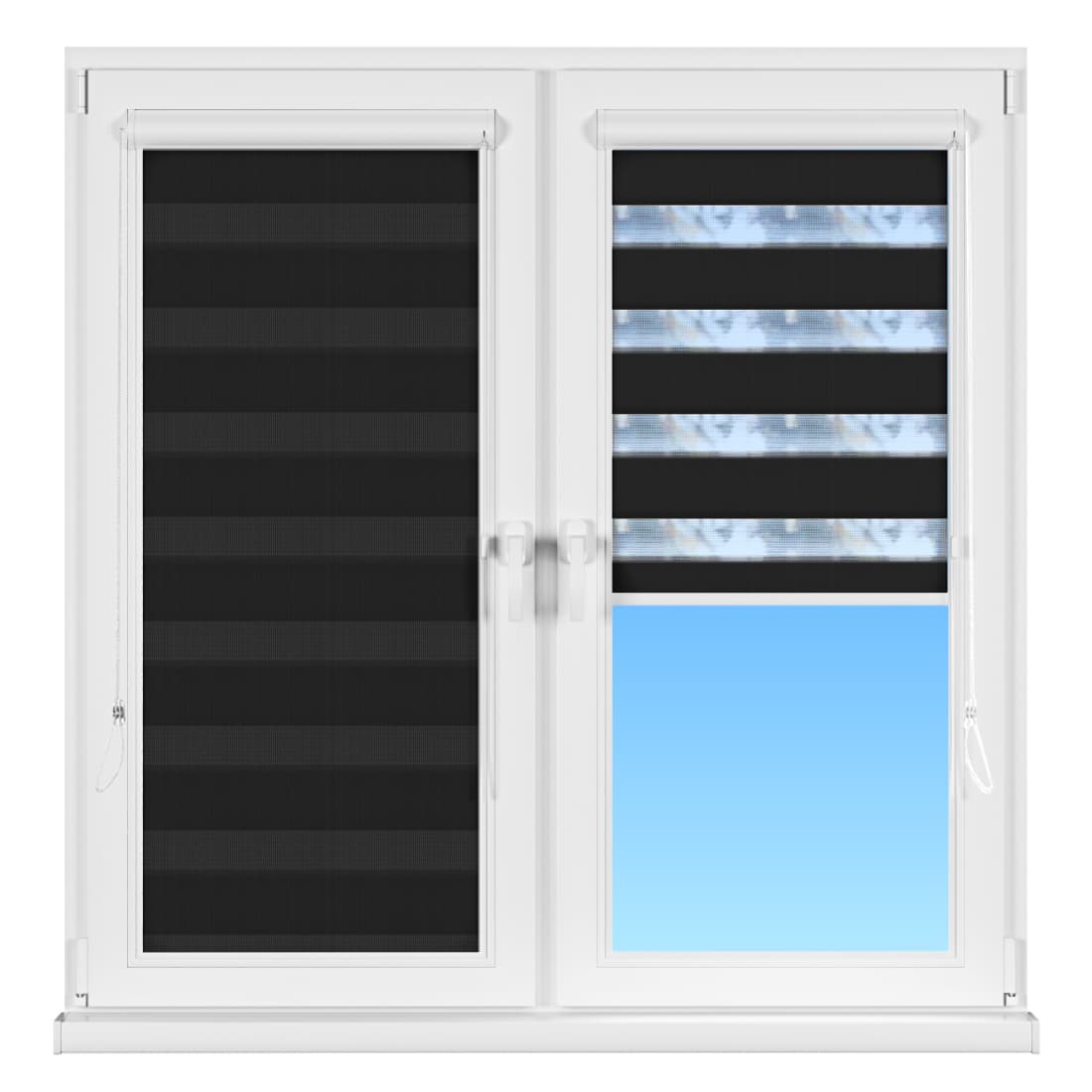 INTEGRA BOX DUO Рулонные тканевые шторы Basic Зебра, День-ночь, черные