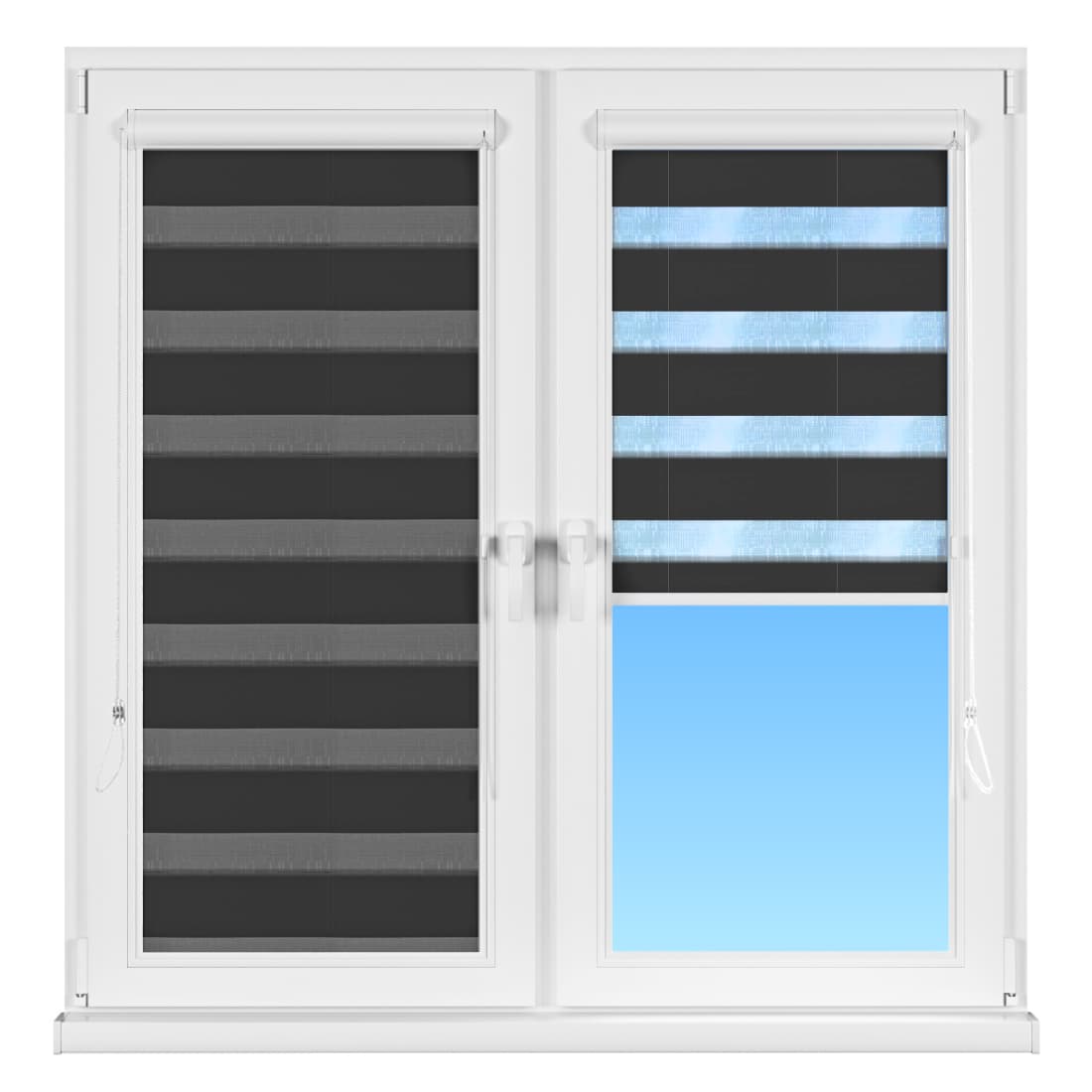 INTEGRA BOX DUO Рулонные тканевые шторы Wood Зебра, День-ночь, графит